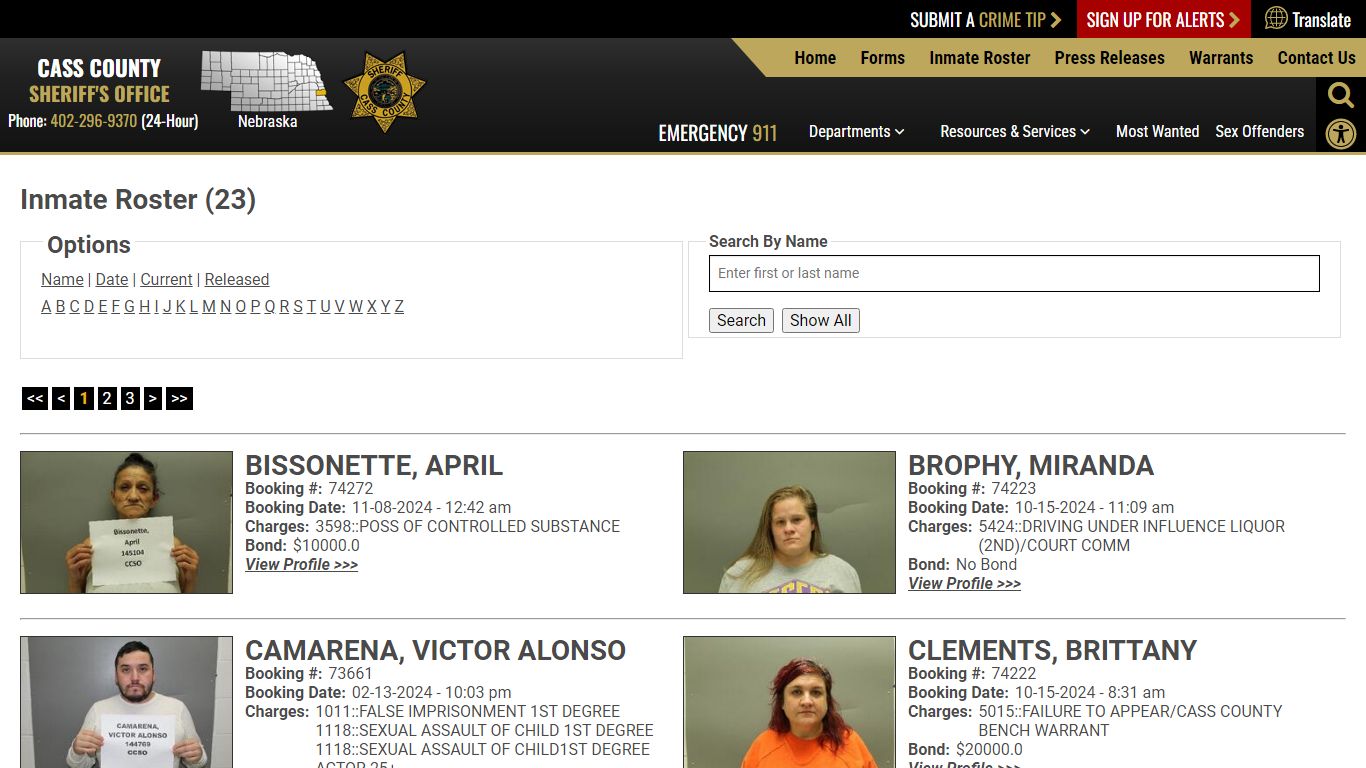 Inmate Roster - Current Inmates - Cass County NE Sheriff's Office