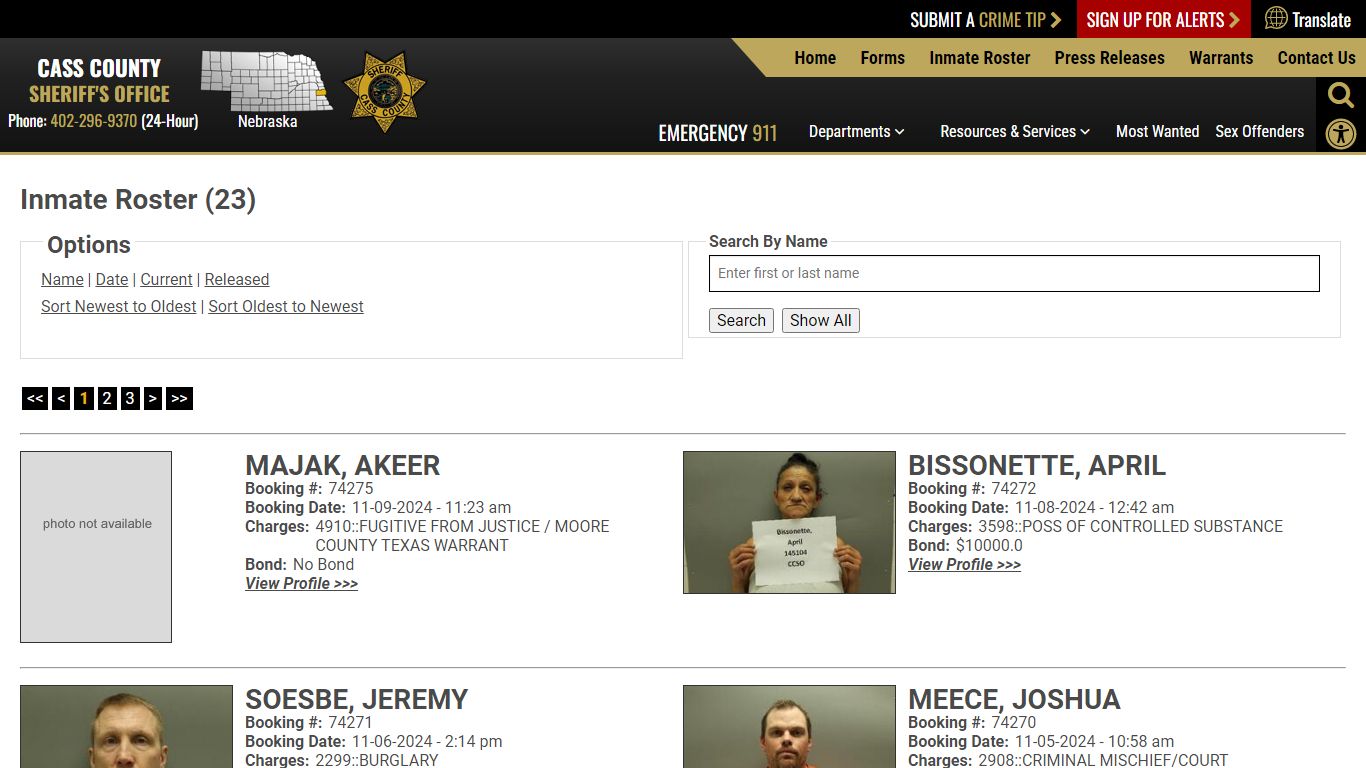 Inmate Roster - Current Inmates Booking Date Descending - Cass County ...