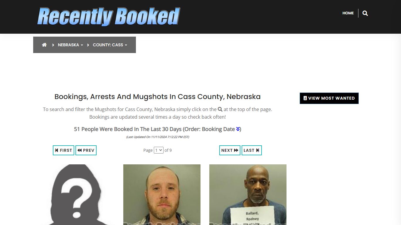 Bookings, Arrests and Mugshots in Cass County, Nebraska - Recently Booked