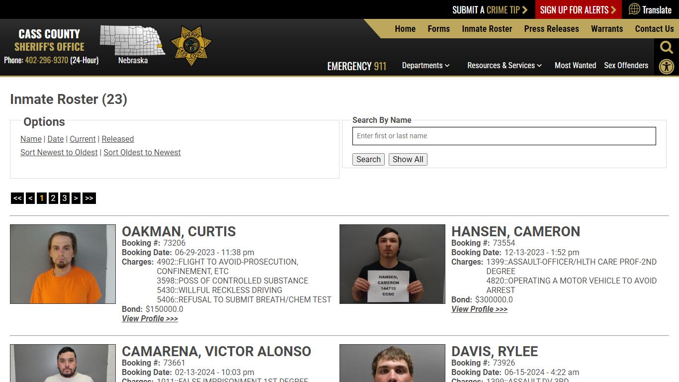 Inmate Roster - Current Inmates Booking Date Ascending - Cass County NE ...