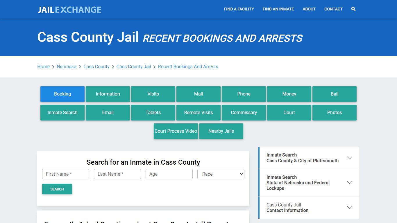 Cass County Jail NE Recent Arrests and Bookings - Jail Exchange