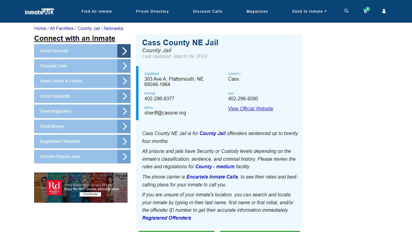 Cass County NE Jail - Inmate Locator